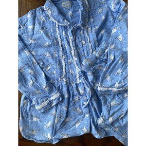 Lanz Of Salzburg White Doves Flannel Pajama Set Women’s M Blue Button-Up Top & P